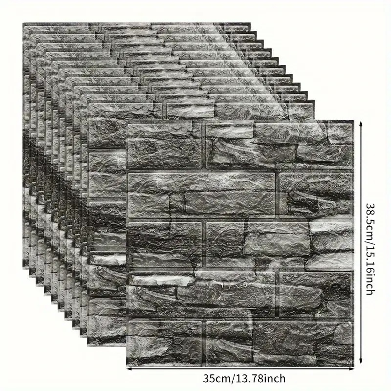 Декоративні самоклеючі 3Д панелі з візерунком каменю Чорно-білий 38,5х35 см