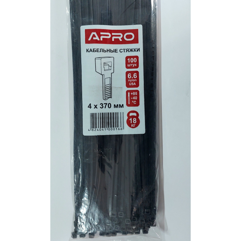 Стяжка нейлон 4х370 чорна APRO уп. 100 шт.
