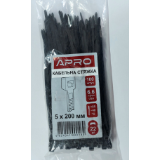 Стяжка нейлон 5х200 чорна APRO уп. 100 шт.
