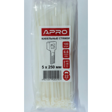Стяжка нейлон 5х250 біла APRO уп. 100 шт.