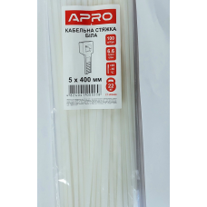 Стяжка нейлон 5х400 біла APRO уп. 100 шт.