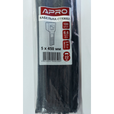 Стяжка нейлон 5х450 чорна APRO уп. 100 шт.