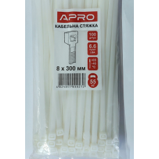 Стяжка нейлон 8х300 біла APRO уп. 100 шт.