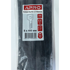 Стяжка нейлон 8х400 чорна APRO уп. 100 шт.