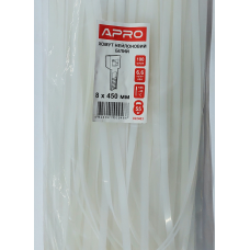 Стяжка нейлон 8х450 біла APRO уп. 100 шт.