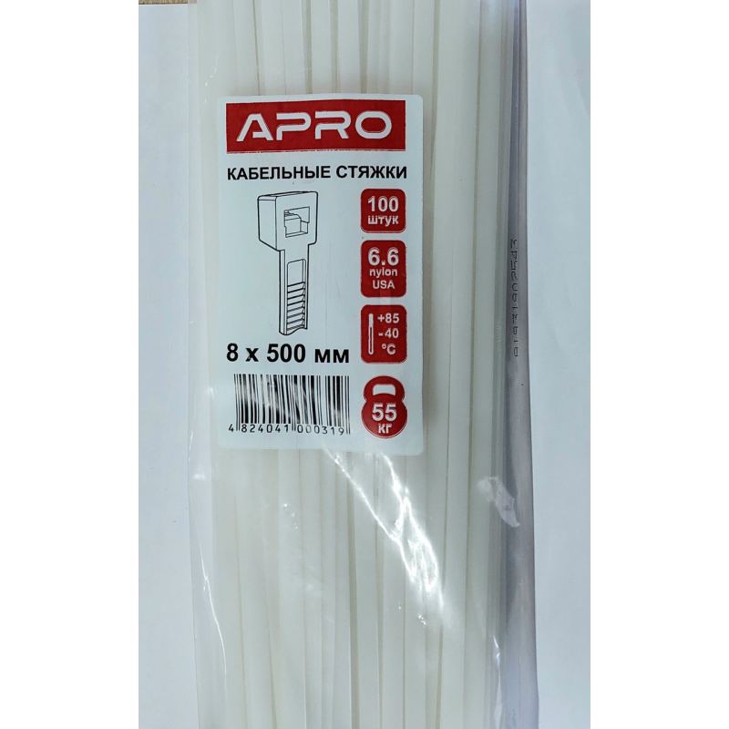 Стяжка нейлон 8х500 біла APRO уп. 100 шт.