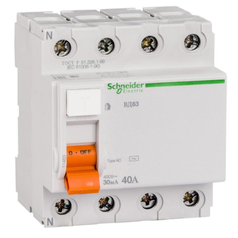 Пристрій захисного відключення 4P 40A 30mA АС, Resi9 Schneider Electric