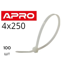 Стяжка нейлон 4х250 біла APRO уп. 100 шт.