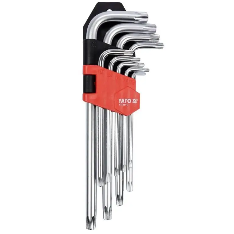 Ключі “TORX“ Г-подібні YATO: Cr-V, T10-T50 короткі з отвором, 9 шт.